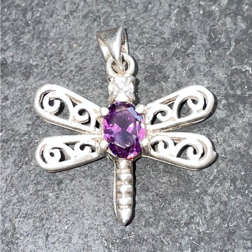 Vintage Sterling Silver (925) Amethyst Dragonfly Pendant